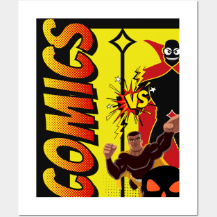 Comic Superguy with BAD GUY Posters and Art